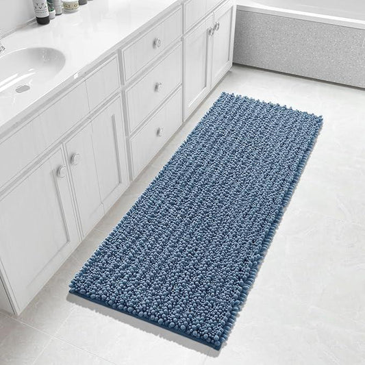 Yimobra Bathroom Runner Rug 55x24 Inch - Extra Long Non Slip Chenille Bath Mat, Soft & Absorbent, Machine Washable Shaggy Hallway Carpet for Vanity Tub Shower, Denim Blue Home Decor Accessories - ModernBath