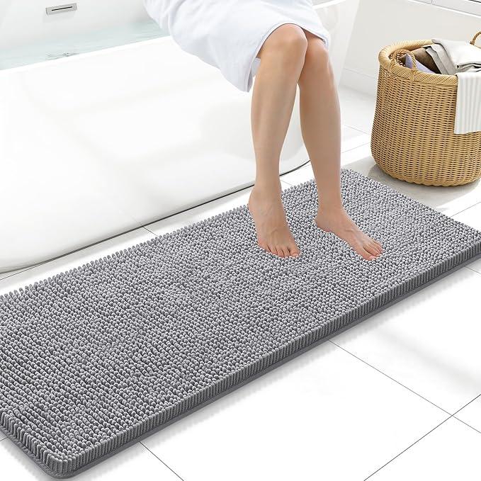 Arotive Bathroom Rugs 47x17, Extra Soft Absorbent Shaggy Chenille Bath Rugs, Machine Washable Rubber Backing Non-Slip Bath Mats for Bathroom Floor Tub and Shower, Home Decor Accessories, Grey - ModernBath