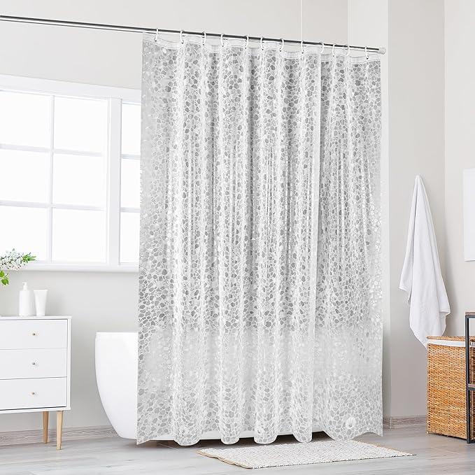 WELTRXE Bathroom Shower Curtain Liner 8G EVA Thick, 72x72 Inch 3D Frosted Pebble Plastic Shower Curtains, Heavy Duty Waterproof Shower Liner with Weighted Magnets, 12 Hooks, Rustproof Metal Grommet - ModernBath