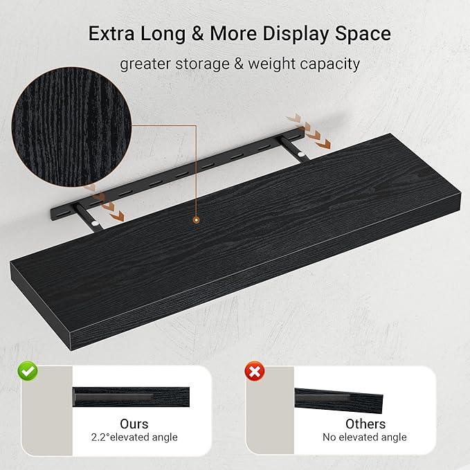Vivelove Single Floating Shelves 36 inch Long, 10 in Deep Shelves Wall Mounted for Bedroom, Bathroom, Living Room, Kitchen, Office, Modern Shelf Home Decor, Set of 1, Black - ModernBath