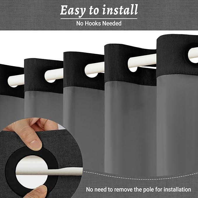 WONICY No Hook Shower Curtain with Snap in Liner, Polyester Textured Shower Curtain with Liner Set, Waterproof Washable Hotel Style Shower Curtains for Bathroom, 71Wx74H, Black - ModernBath