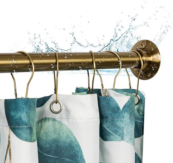 Artiwell 60" Heavy Duty Straight Shower Rod With Shower Rod Flange, Permanent Mount Shower Curtain Rod With Screws Bracket, Never Rust Stainless Steel, Window Curtain and Closet Rod, Champagne Bronze - ModernBath