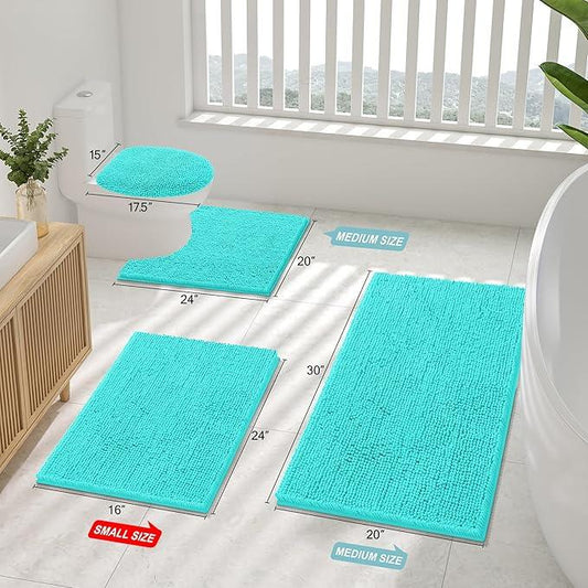 Smiry Luxury Chenille Bathroom Rugs 24x16, Extra Soft and Absorbent Shaggy Bath Mat, Machine Washable, Non-Slip Plush Carpet Runner for Tub, Shower, and Floor, Home Decor Accessories, Turquoise - ModernBath