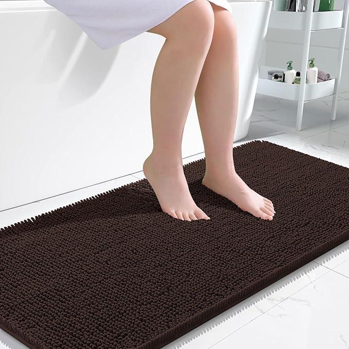 OLANLY Bathroom Rugs 47x24, Extra Soft Absorbent Chenille Bath Rugs, Rubber Backing Quick Dry, Machine Washable Bath Mats for Bathroom Floor, Tub and Shower, Home Decor Accessories, Brown - ModernBath