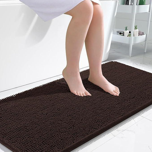 OLANLY Bathroom Rugs 47x24, Extra Soft Absorbent Chenille Bath Rugs, Rubber Backing Quick Dry, Machine Washable Bath Mats for Bathroom Floor, Tub and Shower, Home Decor Accessories, Brown - ModernBath