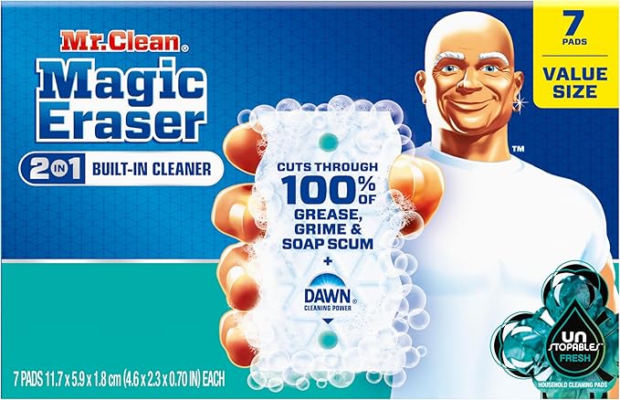 Mr. Clean Magic Eraser Foaming Sponge, All Purpose Cleaner, Dawn Cleaning Power, Wall, Sneaker, Oven Cleaner, Kitchen, Bathroom, Shower Cleaning Supplies, Scrubber, Ultra Foamy, 7ct