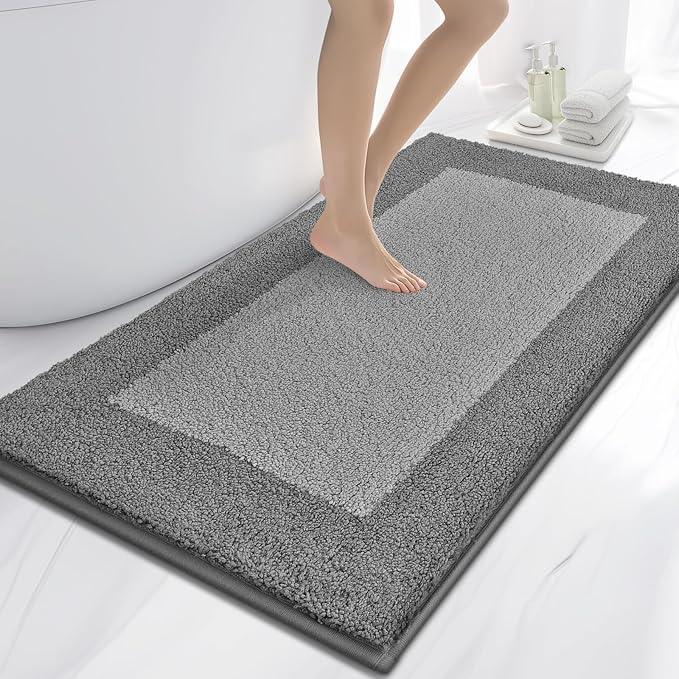 anllugs Bathroom Rugs 30" x 60", Non-Slip Extra Soft Absorbent Bath Rugs, Machine Washable Quick Dry Bath Mats for Bathroom Floor, Shower, Bathtub and Sink, Grey & Dark Grey - ModernBath