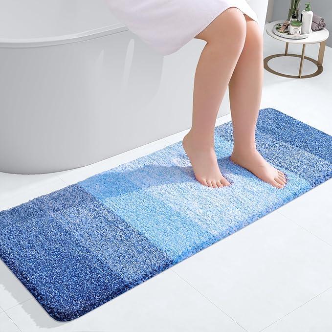 OLANLY Bathroom Runner Rugs 47x17, Extra Soft Absorbent Microfiber Bath Rugs, Rubber Backing, Quick Dry, Washable Bath Mats for Bathroom Floor, Tub and Shower, Home Decor Accessories, Light Royal Blue - ModernBath