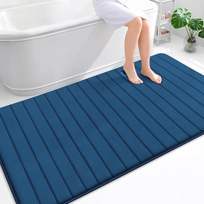 OLANLY Memory Foam Bath Mat 70x46, Super Soft Absorbent Bathroom Rugs, Quick Dry, Machine Washable Shower Floor Rugs, Bathmat Carpet, Bathroom Home Decor Accessories, Navy Blue - ModernBath