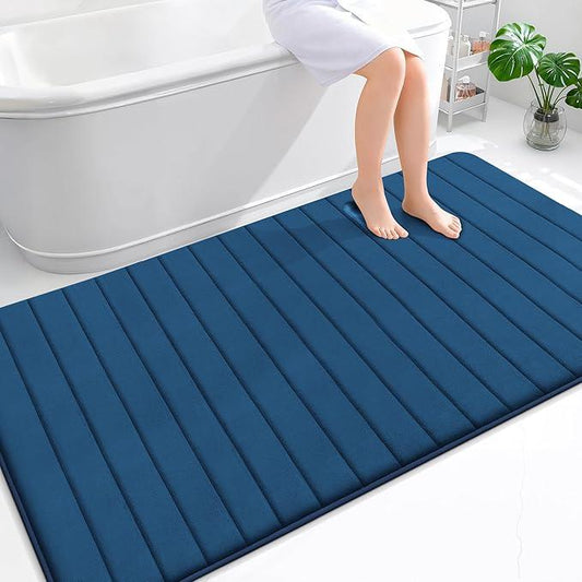 OLANLY Memory Foam Bath Mat 70x46, Super Soft Absorbent Bathroom Rugs, Quick Dry, Machine Washable Shower Floor Rugs, Bathmat Carpet, Bathroom Home Decor Accessories, Navy Blue - ModernBath