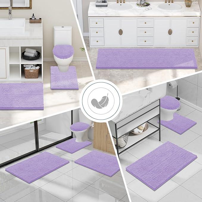 Smiry Luxury Chenille Bathroom Rugs 44x24, Extra Soft and Absorbent Shaggy Bath Mat, Machine Washable, Non-Slip Plush Carpet Runner for Tub, Shower, and Floor, Home Decor Accessories, Purple - ModernBath