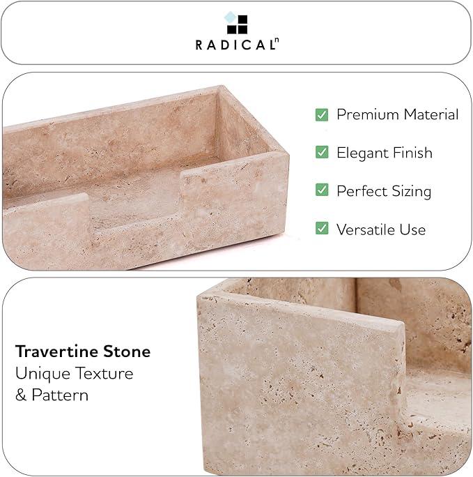 Radicaln Marble Tissue Box Cover 10x5 Inch Handmade Travertine Decorative Tissues Paper Boxes for Bathroom Counter Organizer, Rectangle Napkin Holders for Office Desk Decor - ModernBath