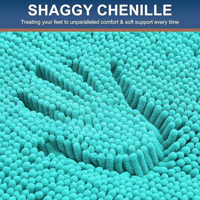 Smiry Luxury Chenille Bathroom Rugs 47x17, Extra Soft and Absorbent Shaggy Bath Mat, Machine Washable, Non-Slip Plush Carpet Runner for Tub, Shower, and Floor, Home Decor Accessories, Turquoise - ModernBath