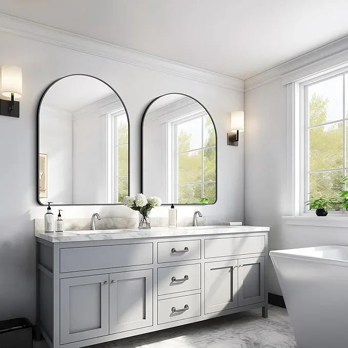 GLASHOM 30"x40" Black Arched Mirrors for Bathroom, Wall Mounted Mirror, Aluminum Alloy Brushed Framed Wall Mirror, Anti-Rust, Large Mirror for Over Sink, Bedroom, Entryway (Vertical) - ModernBath