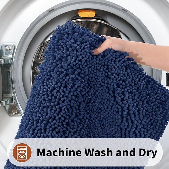 Yimobra Toilet Rugs U Shaped Washable - 24"x20" Non Slip Plush Contour Bath Rugs for Toilet - Super Soft Absorbent Quick Dry Toilet Mats for Bathroom,Navy Blue - ModernBath