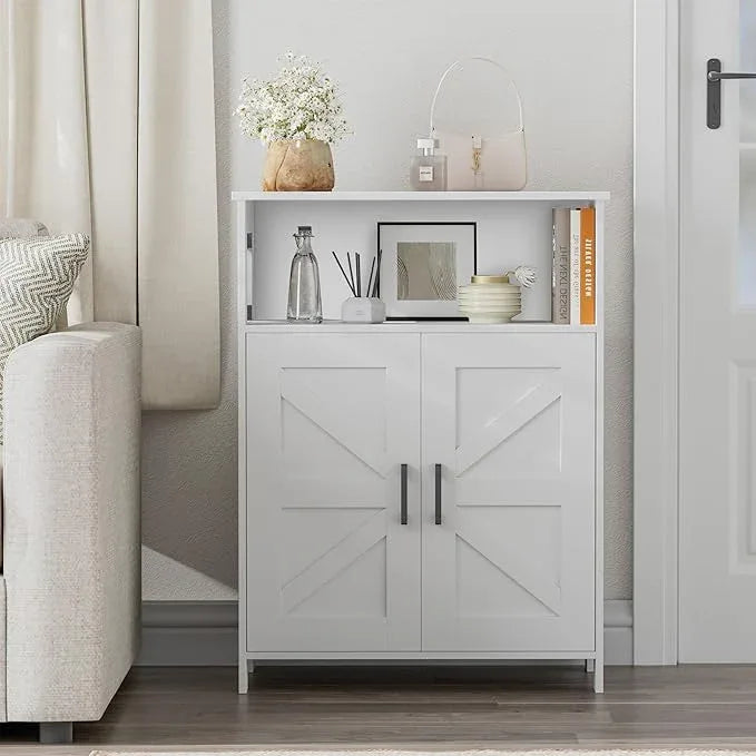 Homhedy Farmhouse Bathroom Storage Cabinet with 2 Doors, Toilet Paper Cabinet with Adjustable Shelves, Small Bathroom Cabinet for Kitchen/Laundry/Living Room, 11.8 x 23.6 x 31.5 Inches, White - ModernBath
