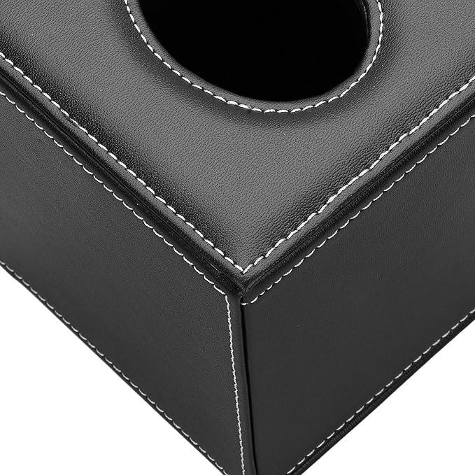 KINGFOM Square Pu Leather Tissue Box Cover, Modern Facial Tissue Holder, Roll Tissues Paper Case Dispenser for Bathroom Vanity Countertop, Night Stands, Office Desk & Car(Black) - ModernBath