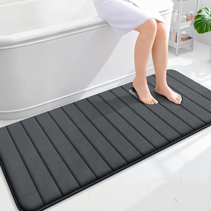 OLANLY Memory Foam Long Bathroom Rugs Runner 59x24, Super Soft Absorbent Bath Mat, Quick Dry, Machine Washable Shower Floor Rugs, Bathmat Carpet, Bathroom Home Decor Accessories, Dark Gray - ModernBath