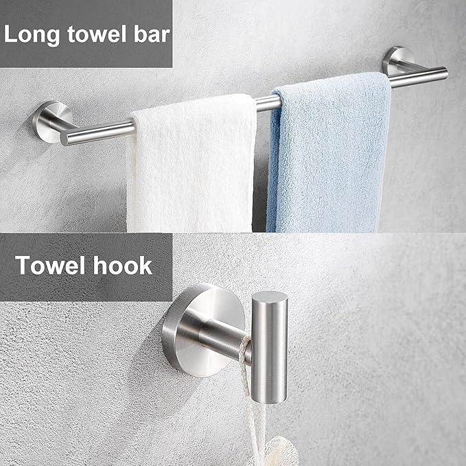 6 Pieces Brushed Nickel Bathroom Hardware Accessories Set, SUS304 Stainless Steel 24 Inch Bath Towel Bar Set, Round Bathroom Towel Holder Set, Towel Racks for Bathroom Wall Mounted - ModernBath