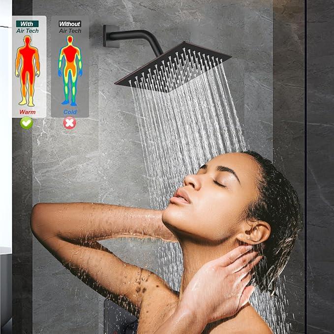 Heyalan 8 Inch Shower Head and Handle Set Square Shower Faucet Set Bathroom Rainfall Shower Faucet Set Stainless Steel Showerhead Single Function Shower Trim Kit,Male Thread Valve,Oil Rubbed Bronze - ModernBath