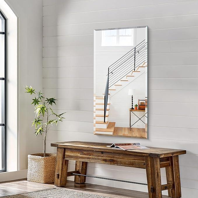 KOCUUY Beveled Mirror, 20x40 Inch Frameless Bathroom Mirror for Over Sink, Upgraded Shatterproof Beveled Unframed Design Mirror for Bathroom, Bedroom, Hang Horizontal/Vertical - ModernBath