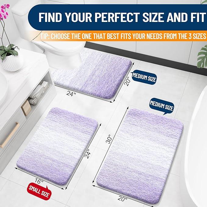 OLANLY Bathroom Rugs Mat 24x16, Extra Soft Absorbent Microfiber Bath Rugs, Rubber Backing, Quick Dry, Machine Washable Bath Mat for Bathroom Floor, Tub and Shower, Home Decor Accessories, Light Purple - ModernBath