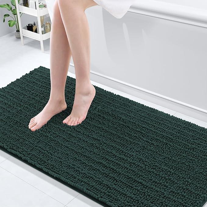 Arotive Luxury Chenille Bathroom Rug Mat, Extra Soft Thick Absorbent Shaggy Bath Rugs, Non-Slip Machine Wash Dry, Plush Bath Mats for Bathroom, Shower and Tub, 70x24, Dark Green - ModernBath