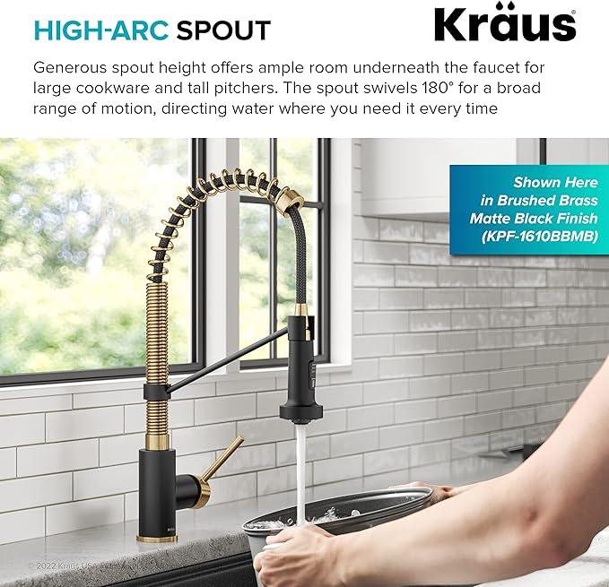 KRAUS Bolden Commercial Style 2-Function Single Handle Pull Down Kitchen Faucet in Spot-Free Brushed Brass, KPF-1610BB - ModernBath