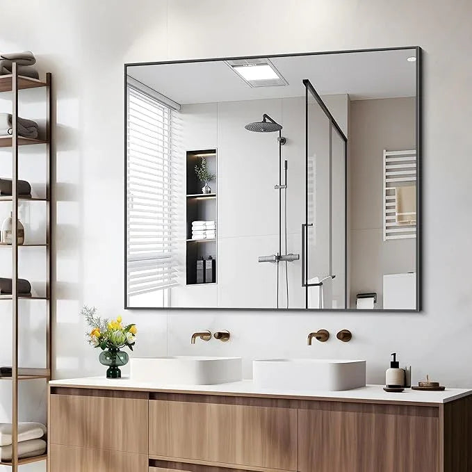 COFENY Black Bathroom Mirror for Wall, 36x40 Inch Rectangle Mirrors with Metal Frame, Modern Rectangular Wall Mirror for Bathroom Living Room, Entryway Hangs Horizontal or Vertical - ModernBath