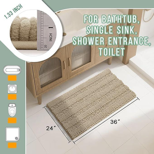 Yimobra Bathroom Rug Mat 36 x 24, Non Slip and Super Absorbent Bath Mat,Machine Washable Quick Dry,Ultra Plush Chenille Shower Rugs for Bathroom Floor Sink Tub and Shower Outside,Camel - ModernBath