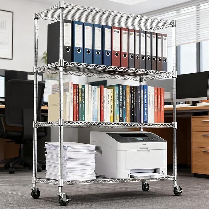 4 Tiers Shelf 1400 lbs Steel Storage Shelving Utility Shelving Unit Steel Organizer Wire Rack for Home,Kitchen,Office,Garage Chrome 17.7" D x 47.2" W x 62.6" H - ModernBath