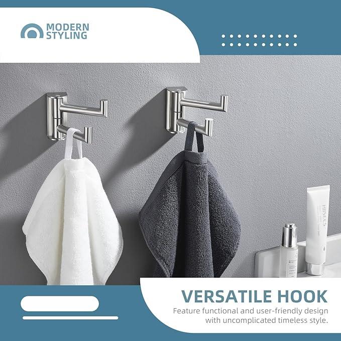 Angle Simple Swivel Towel Double Hook 2 Pack, Brushed Nickel 304 Stainless Steel Bathroom Robe Hook - ModernBath
