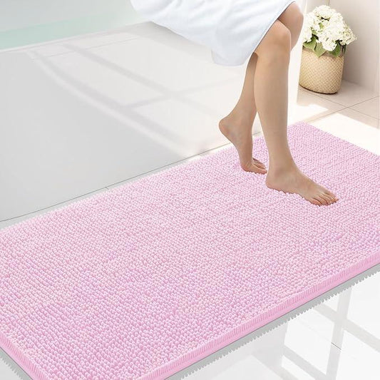 Smiry Luxury Chenille Bathroom Rugs 44x24, Extra Soft and Absorbent Shaggy Bath Mat, Machine Washable, Non-Slip Plush Carpet Runner for Tub, Shower, and Floor, Home Decor Accessories, Pink - ModernBath