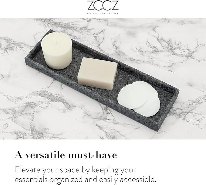 ZCCZ - Black Bathroom Accessories Set 4 Pcs - Toothbrush Holder, Soap Dispenser, Vanity Tray, Bathroom Tumbler - Countertop Vanity Organizer - Bathroom Accessory Set- Toothbrush Holder Set, Stone Sets - ModernBath