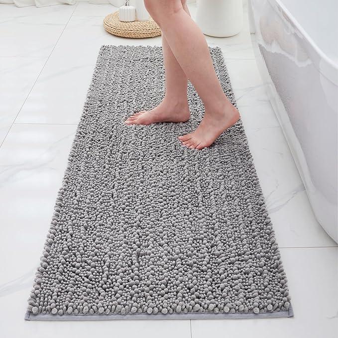 ILANGO Bathroom Rugs Light Grey 55x24,Extra Soft Absorbent Chenille Bath Rugs,Thick Non-Slip Shaggy Bath Mat,Machine Washable Quick Dry Bath Mats for Bathroom Floor, Tub, Shower Accessories - ModernBath