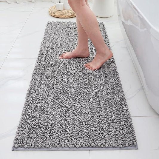 ILANGO Bathroom Rugs Light Grey 55x24,Extra Soft Absorbent Chenille Bath Rugs,Thick Non-Slip Shaggy Bath Mat,Machine Washable Quick Dry Bath Mats for Bathroom Floor, Tub, Shower Accessories - ModernBath
