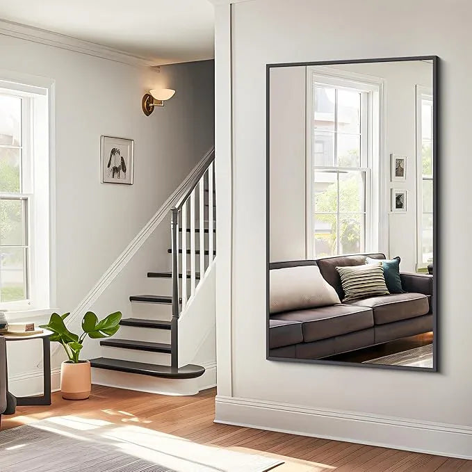 BONEWEI Bathroom Mirror, 30x55 inch Wall Mirror for Bathroom Wall Mounted Black Rectangle Square Corner Mirrors, Black Bathroom Mirror for Living Room, Farmhouse, Bedroom Entryway, Horizontal/Vertical - ModernBath