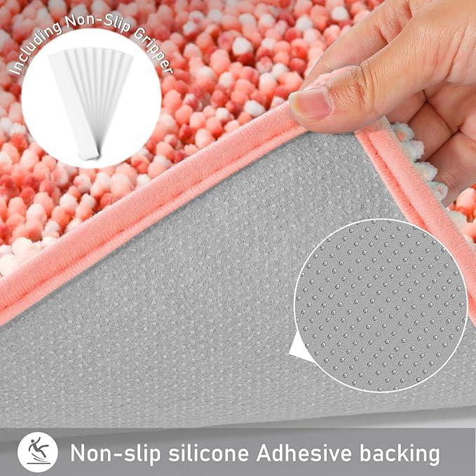 Yimobra Bath Mats for Bathroom Non Slip, 36x24, Extra Soft Chenille Bathroom Rugs, Luxury Fluffy Long Matts for Tub, Plush Shaggy Carpet, Water Absorb, Machine Washable, Orange & Pink - ModernBath