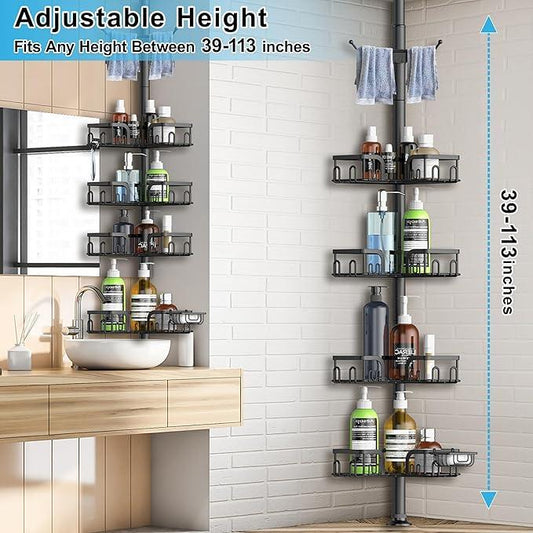 Corner Shower Caddy Tension Pole,39-113 inch Adjustable Rustproof Floor Standing Shower Organizer Shelf with 4 Basket for Bathtub,Inside Shower Shampoo Storage,Black - ModernBath