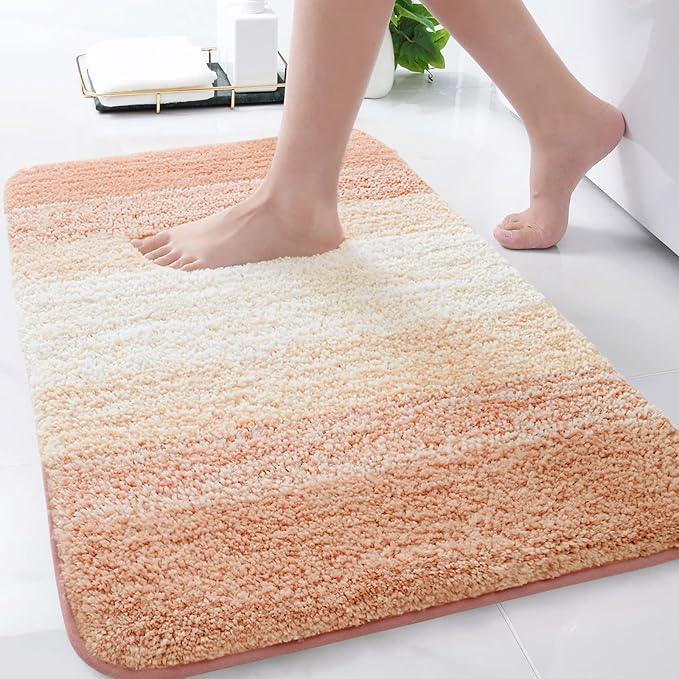 Arotive Microfiber Bathroom Rugs, Shaggy Soft and Absorbent Bath Rug, Non-Slip, Thick Plush Machine Washable Dry Bath Mats for Bathroom, Tub and Shower, 30x20, Peach, Rectangular - ModernBath