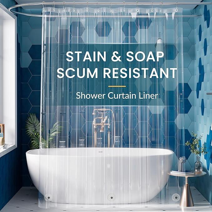 Titanker Extra Long Shower Curtain Liner 72 x 84 Clear Plastic Shower Liner PEVA Waterproof Lightweight Shower Curtain with Liner for Bathroom with Magnets and Grommets - ModernBath