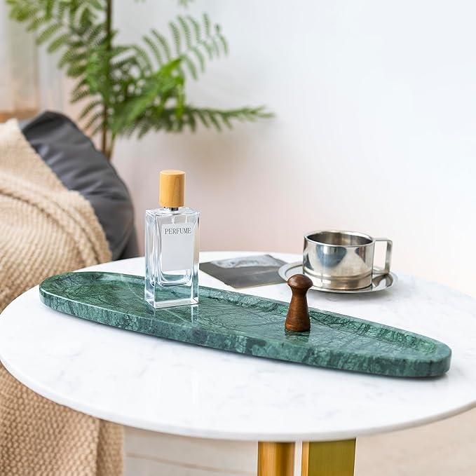 PracFit Natural Marble Tray – Real Stone for Bathroom, Vanity, Counter, and Home Decor. Perfect for Jewelry, Candles, and Cosmetics. Durable, Elegant, and Unique Made of Real Stone（Green） - ModernBath
