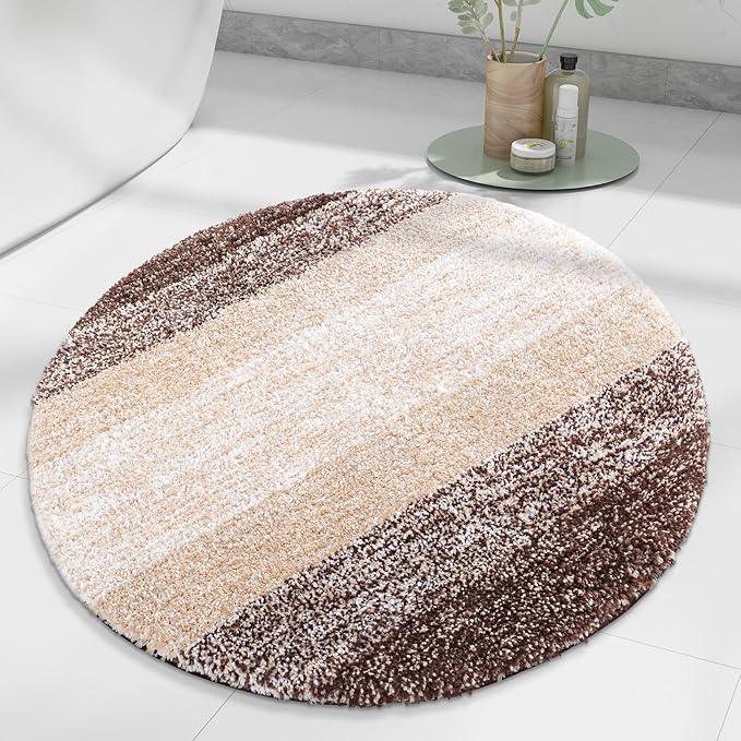 Arotive Microfiber Bathroom Rugs, Shaggy Soft and Absorbent Bath Rug, Non-Slip, Thick Plush Machine Washable Dry Bath Mats for Bathroom, Tub and Shower, 24x24, Brown, Round - ModernBath