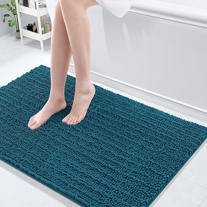 Arotive Luxury Chenille Bathroom Rug Mat, Extra Soft Thick Absorbent Shaggy Bath Rugs, Non-Slip Machine Wash Dry, Plush Bath Mats for Bathroom, Shower and Tub, 45x27, Peacock Blue - ModernBath