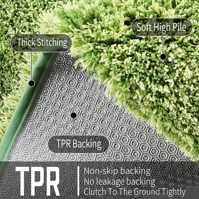 Yimobra Bathroom Rugs Non Slip Washable, Ultra Soft and Water Absorbent Bath Mats, Plush Fluffy Shower Mat Outside, Microfiber Thick Matts for Bathroom Floor/Sink, 24x17, Light Green and Dark Green - ModernBath