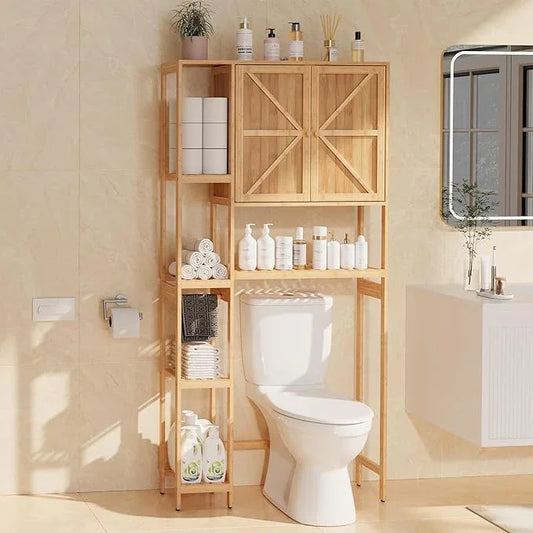 Bamboo Over The Toilet Storage, Above Toilet Organizer Storage Shelf Stand, Tall Freestanding Behind Toilet Rack, Tiered Bathroom Space Saver Shelving, Easy Assembly (Natural) - ModernBath