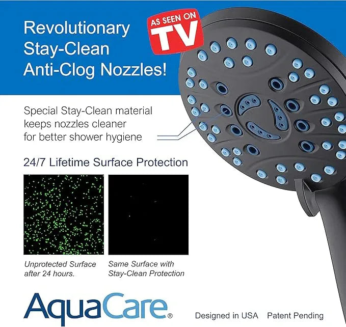 AquaCare High Pressure 8-mode Handheld Shower Head - Anti-clog Nozzles, Built-in Power Wash to Clean Tub, Tile & Pets, Extra Long 6 ft. Stainless Steel Hose, Wall & Overhead Brackets - ModernBath