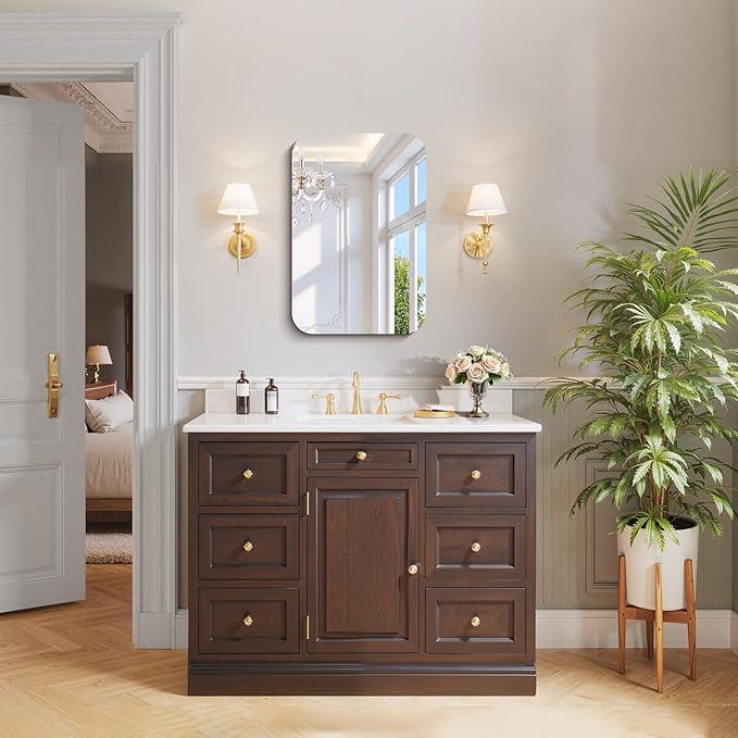 CILIBER Frameless Wall Mirror, 16" x 24" Rectangle Bathroom Mirror Rounded Corner, HD Shatterproof Vanity Mirror with Polished Edge for Over Sink, Bedroom, Entryway, Vertical or Horizontal - ModernBath