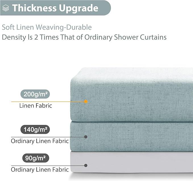 Jowels Blue Linen Shower Curtain, Boho Farmhouse Shower Curtain Set for Bathroom, 200GSM Luxury Weighted Water Resistant Fabric Textured Shower Curtains with 12 Metal Hooks, 72Wx72H - ModernBath