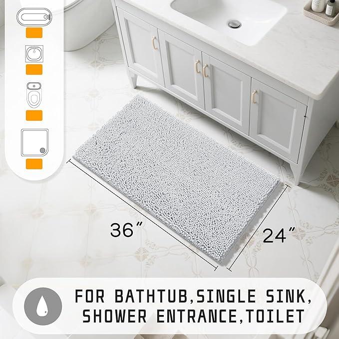 Yimobra Washable Bathroom Rugs, Super Soft & Absorbent Chenille Bath Mat for Floor & Carpet, Quick Dry Non Slip Bath Mat for Tub Shower, 32"x20",Silver - ModernBath
